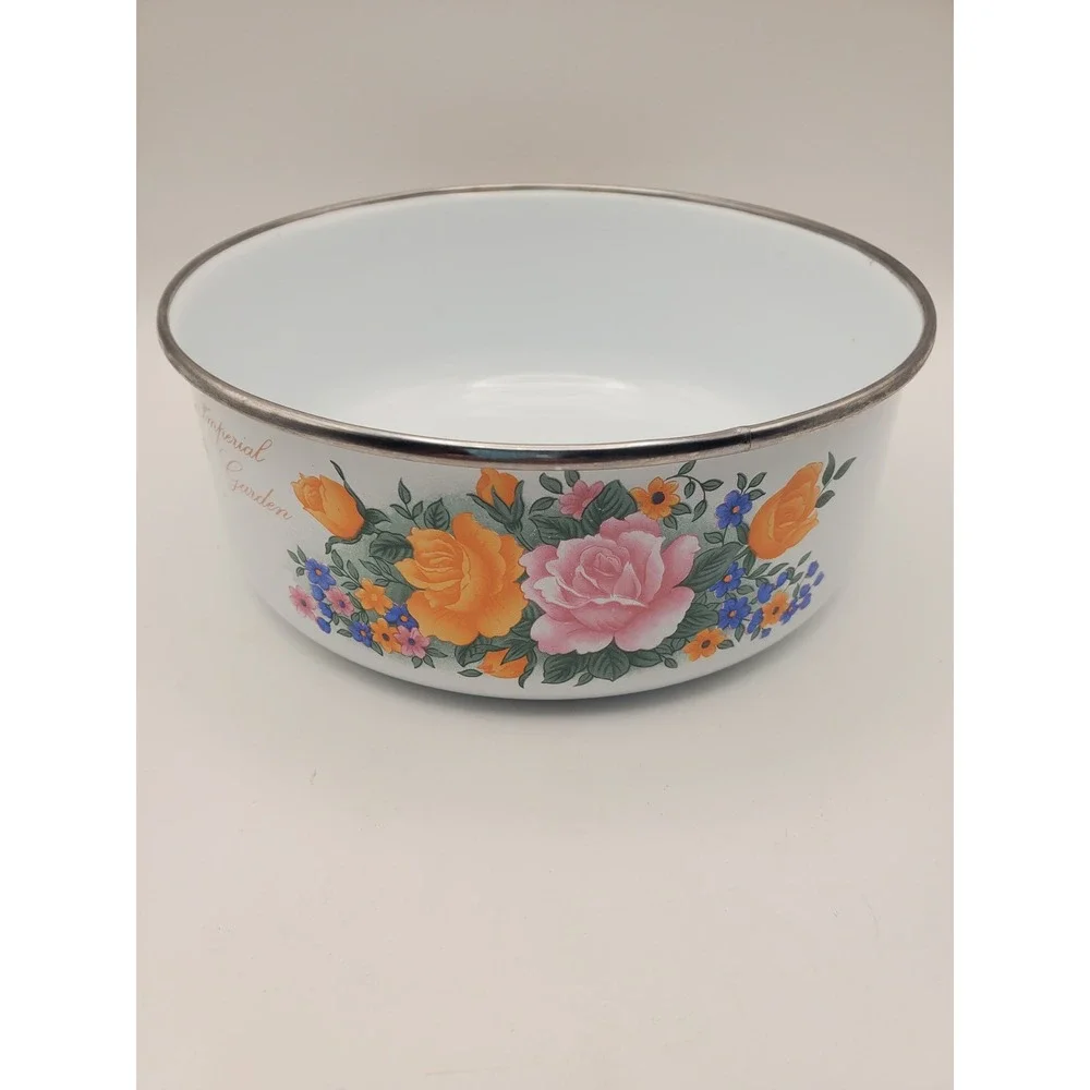 Vintage Imperial Garden Enamelware Floral Mixing Bowl - 6.75